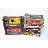 Four racing cars including three Scalextric models: Lamborghini Diablo C127, Ferrari PD C096,