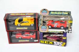 Four racing cars including three Scalextric models: Lamborghini Diablo C127, Ferrari PD C096,