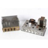 Two early 20th century un-branded Valve amplifiers, metal cased,