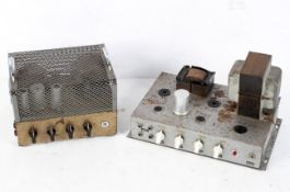 Two early 20th century un-branded Valve amplifiers, metal cased,