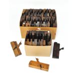 A selection of woodworking tools, comprising of seven jack planes,