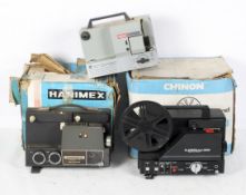 Three vintage reel to reel projectors, including a Eumig Mark 501,