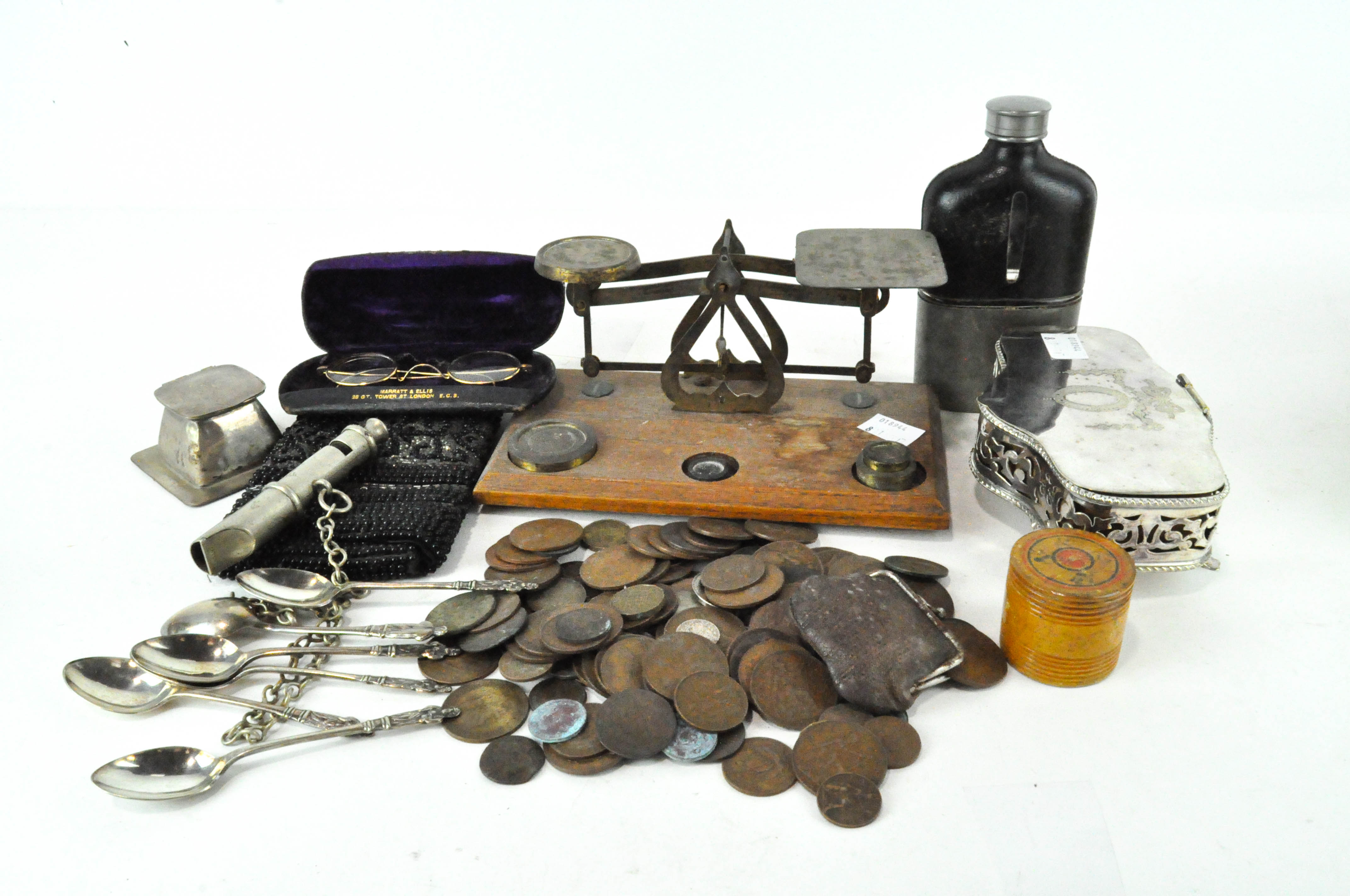 Assorted collectables,including a set of scales, a drinking flask, selection of coins, - Image 3 of 3