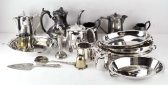 Selection of 19th & 20th Century silver plate, including teapots, coffee pots, dishes,