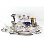 A quantity of 19th & 20th Century silver plate, including candlesticks, flatware, beakers,