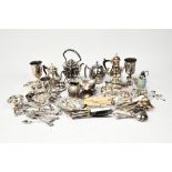 A large quantity of silver plate, including a cigar case, dishes, lighters, teapots,