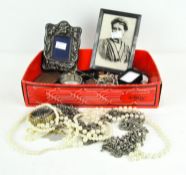A selection of costume jewellery, including necklaces, buttons, bracelets,