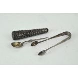 A pair of Edwardian sugar tongs, hallmarked Sheffield 1902, together with another silver spoon,