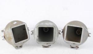 Three Philips industrial lamps, Type DHF 014, max 300W, each of conical form with integral bracket,