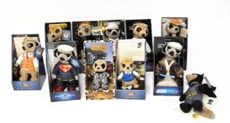 A collection of nine Compare the Market meerkats, to include Safari Oleg, Sergei as Superman,.