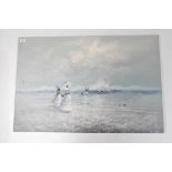 A modern large oil on canvas, in the Impressionist style depicting girls on a beach,