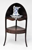 An oval corner wash stand with one drawer and two faux drawers, height 113cm,
