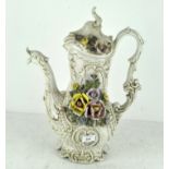 A large vintage cream-glazed Capodimonte jug with dragon spout and flowers in relief,