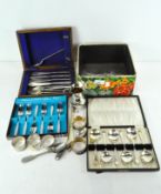 A selection of silver plated flatware including a cantten of EPNS fish knives and forks,