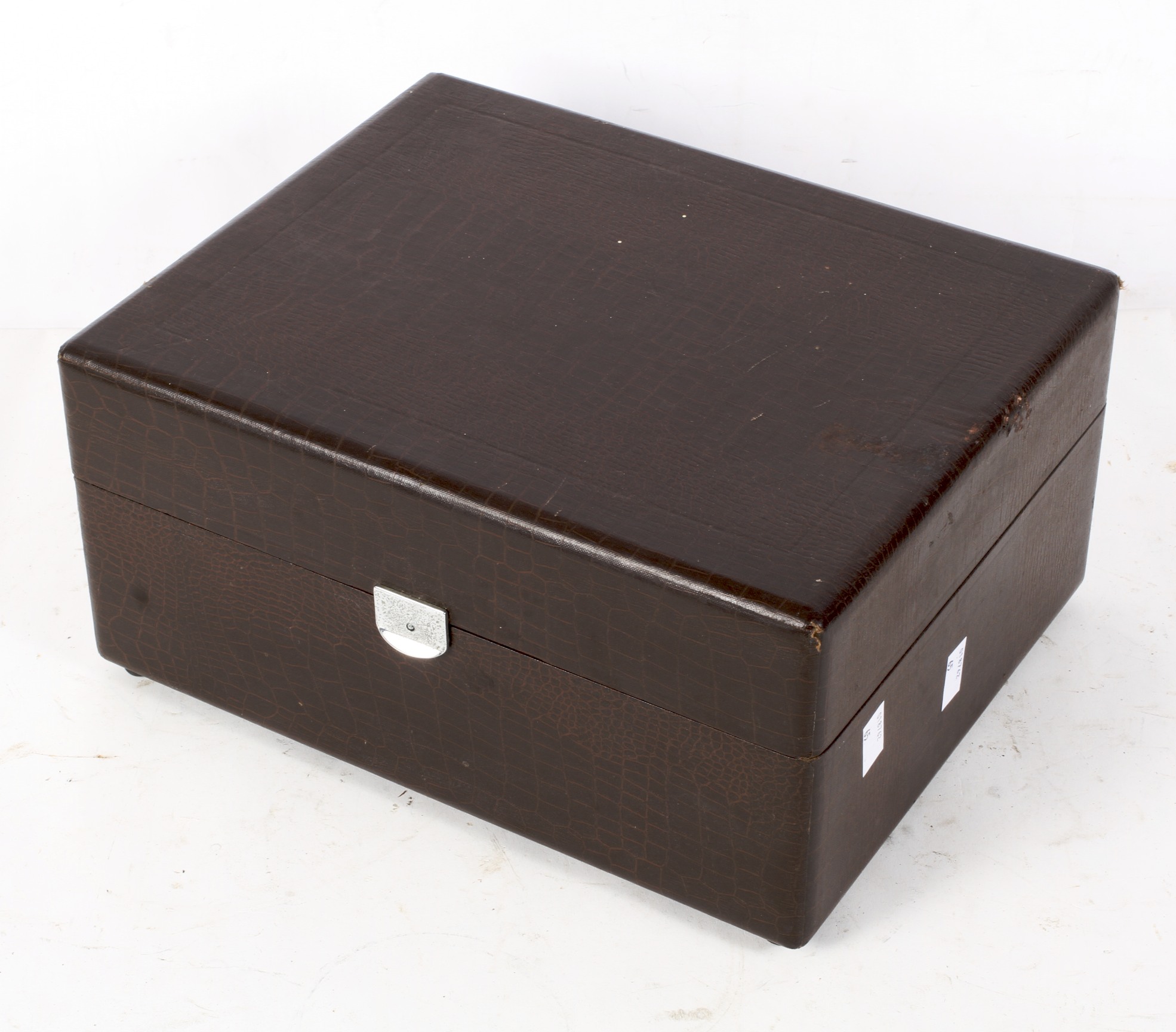 A mid-century HMV record player in simulated brown leather hinged case, - Image 3 of 3