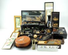 A collection of Japanese lacquer wares, including a jewellery box, bowl and vase,