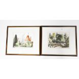 Two watercolours by John Allan, 'Geese at Bradbourne Lakes, Sevenoaks', and 'Little Oast Otford,