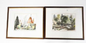 Two watercolours by John Allan, 'Geese at Bradbourne Lakes, Sevenoaks', and 'Little Oast Otford,