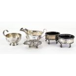 A Georgian silver salt, hallmarked London 1826, together with other items
