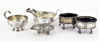 A Georgian silver salt, hallmarked London 1826, together with other items