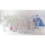 Assorted glassware, to include a pair of vases, crystal glasses and more,