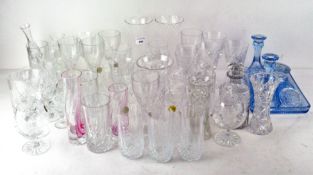 Assorted glassware, to include a pair of vases, crystal glasses and more,