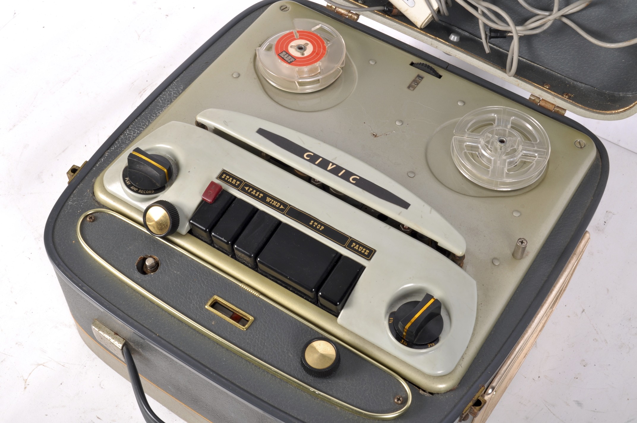 A mid-century Civic reel to reel recorder, fitted in a pale blue leatherette case, - Image 2 of 2