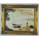 An oil on canvas of boats, signed lower left D. Teskey,