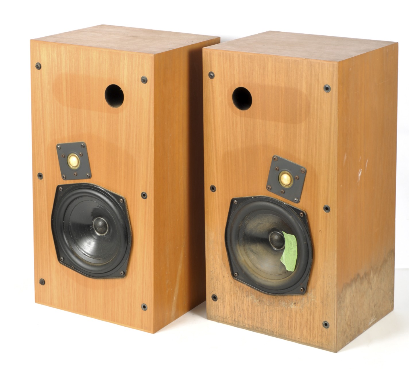 A pair of Monitor Audio Ltd speakers, wooden cased, model no MA4, serial no 3324,