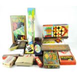A collection of assorted vintage board games and other games, including table tennis, dominoes,