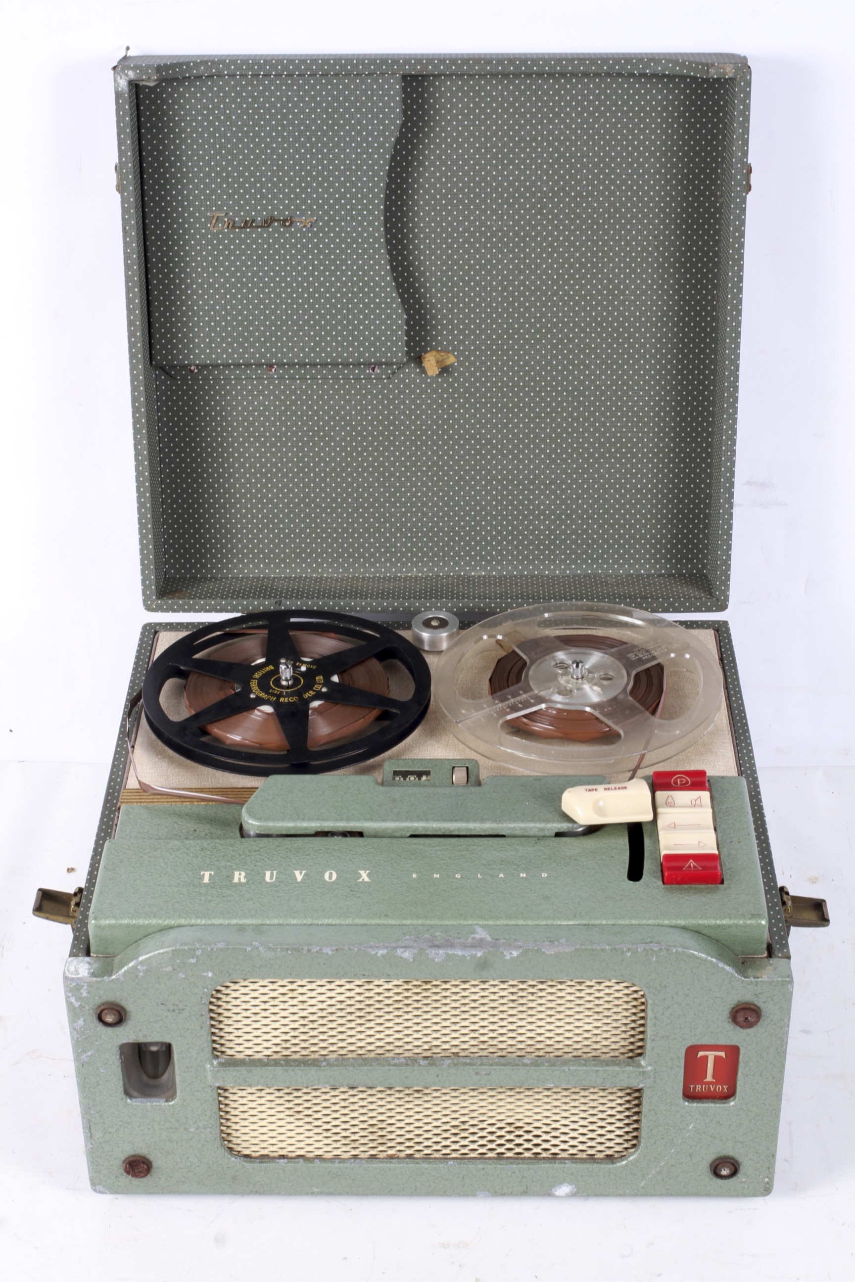 A Truvox RE-15 reel to reel tape recorder in green case, 39cm wide, - Image 3 of 4