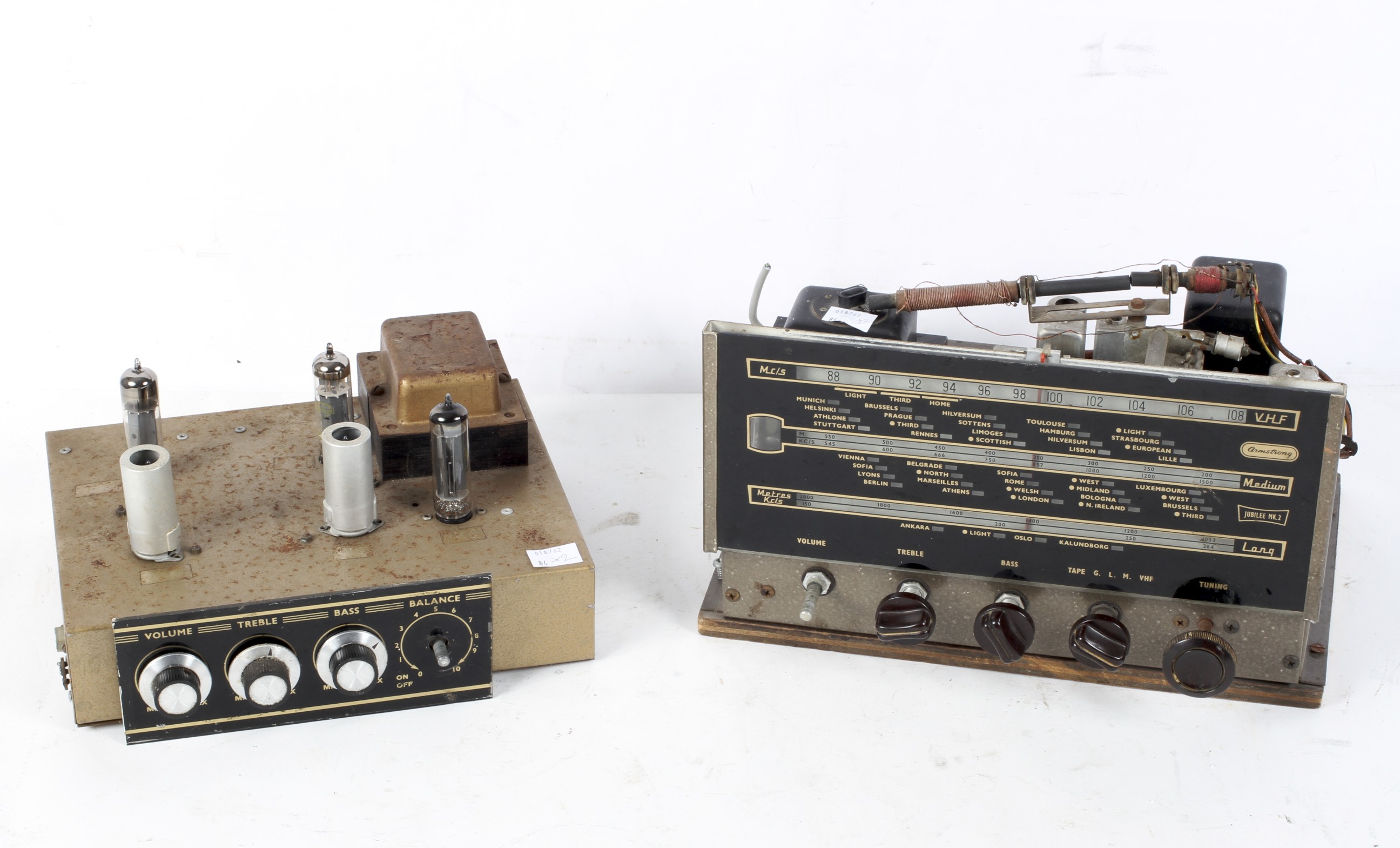 Two vintage Armstrong valve radios, one being a Jubilee mark 2,