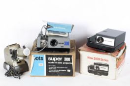 Three vintage slide projectors, comprising: an Aldis Bros.