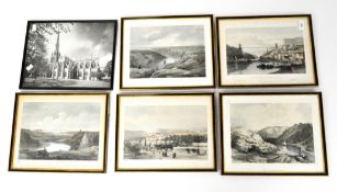 A group of five vintage coloured prints depicting traditional landmarks in Bristol,