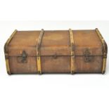 A 20th century wooden bound travelling trunk,