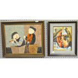 A contemporary signed painting depicting two musicians, gilt framed,