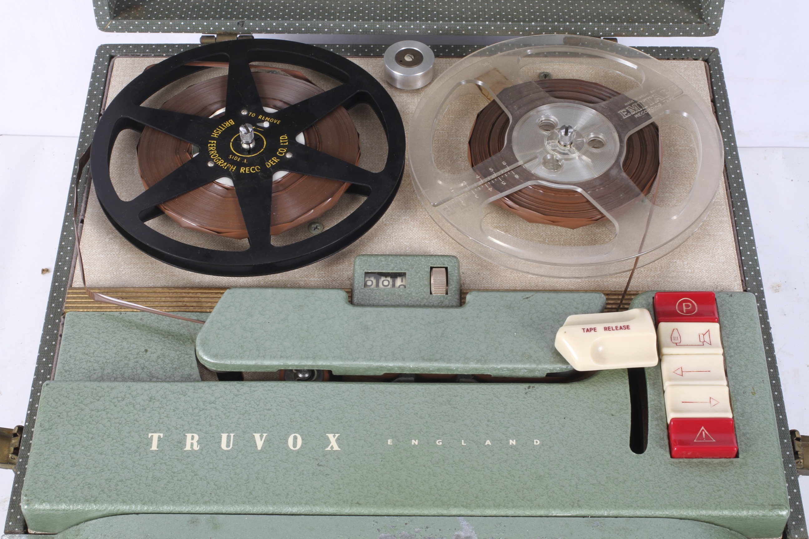 A Truvox RE-15 reel to reel tape recorder in green case, 39cm wide, - Image 4 of 4