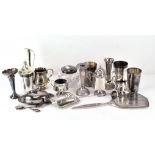 A collection of 19th & 20th Century silver plate, including a set of EPNS beakers, ash tray,