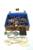 A selection of costume jewellery, including necklaces, brooches, rings,