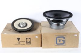 A Goodmans 15 inch Impedance 6 ohms speaker, together with a JBL 12, 8 ohms speaker, Model LE12C-1,