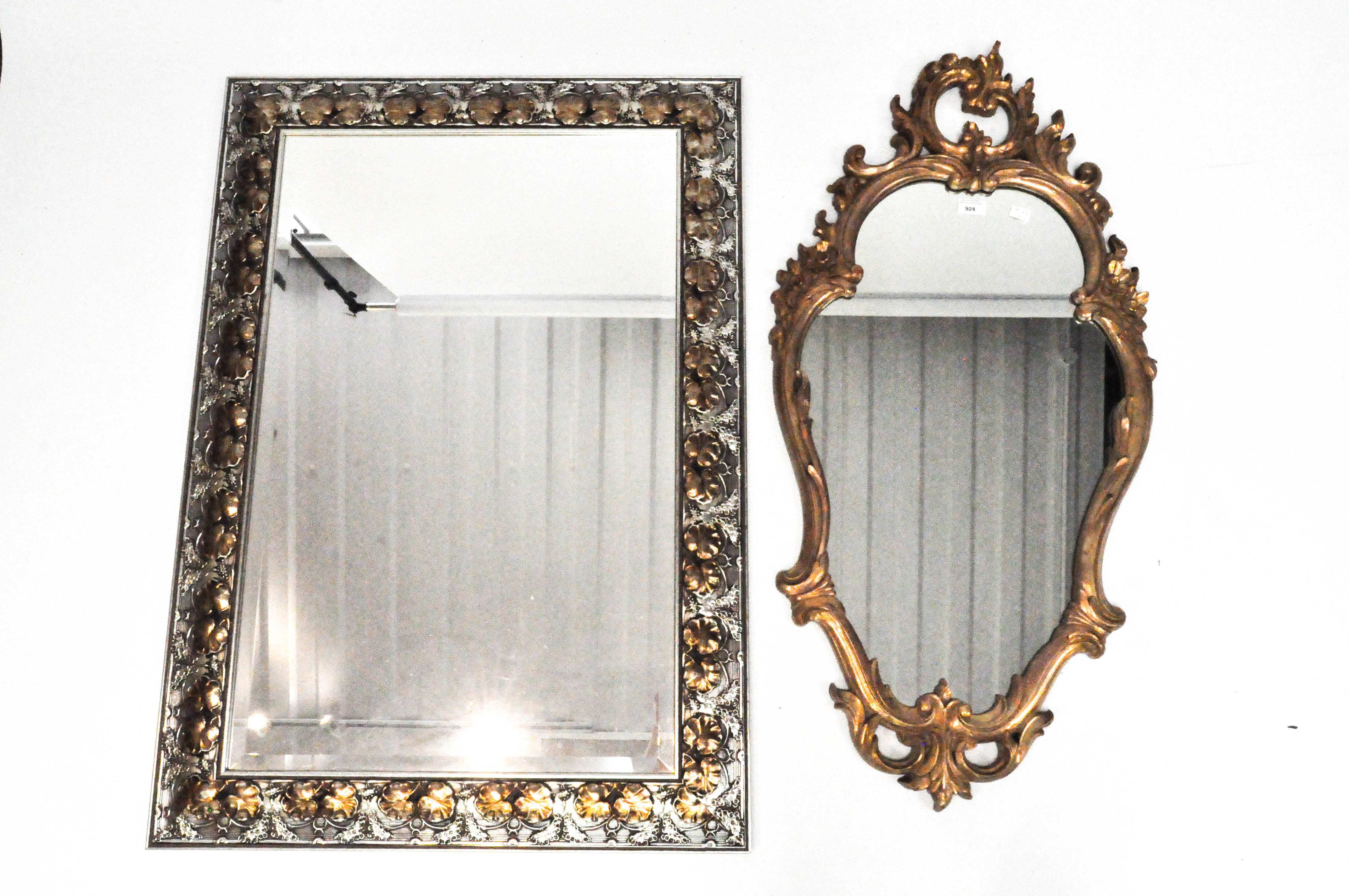 Two modern gilt wood framed mirrors, one of ornamental form, height 103cm,
