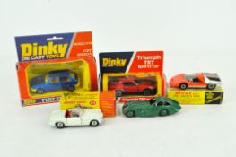 Five Dinky cars, including a no. 202 Fiat Arbarth 2000, no. 113 M.G.B. Sports Car.