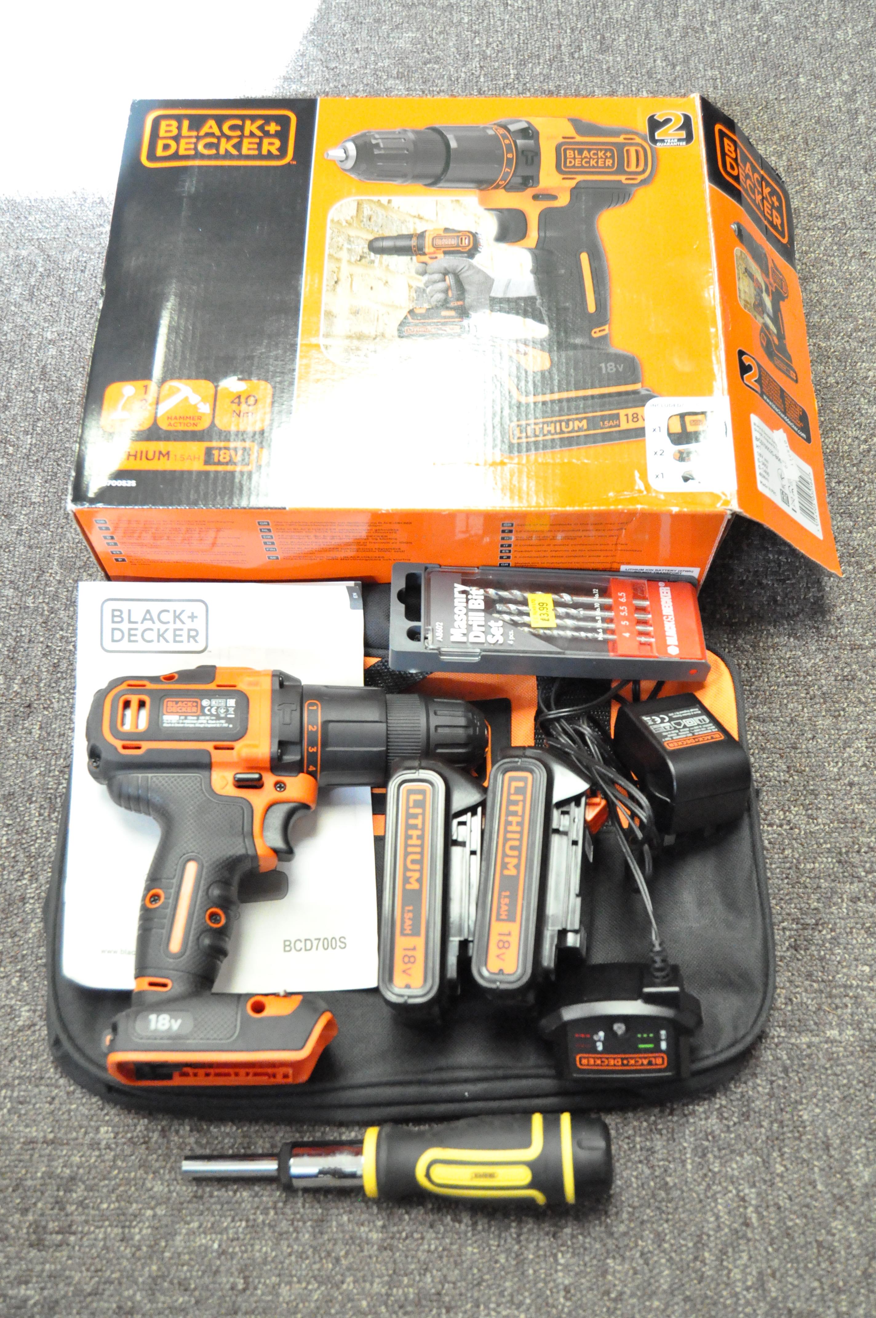 A Black and Decker Lithium 18V drill, in box, together with a basket of vintage tools - Image 2 of 3