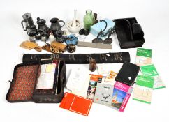 A group of collectable's including pewter tankards, a group of OS maps, glass bottles,