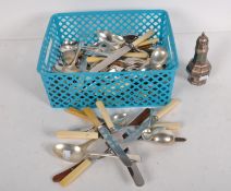 A variety of EPNS cutlery, comprising spoons, knives and forks, some with bakelite handles,