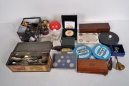 A large selection of assorted collectables, including costume jewellery, inkwell,