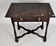 An oak 17th century style side table, with frieze drawer,