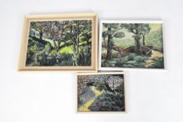Three Impressionistic oil paintings of trees and gardens, one signed A. L. Pearce