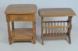 An Ercol bedside table with one drawer, 54cm x 43cm x 48cm, together with a magazine rack,