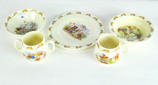 Five pieces of Bunnykins Royal Doulton child's ceramics